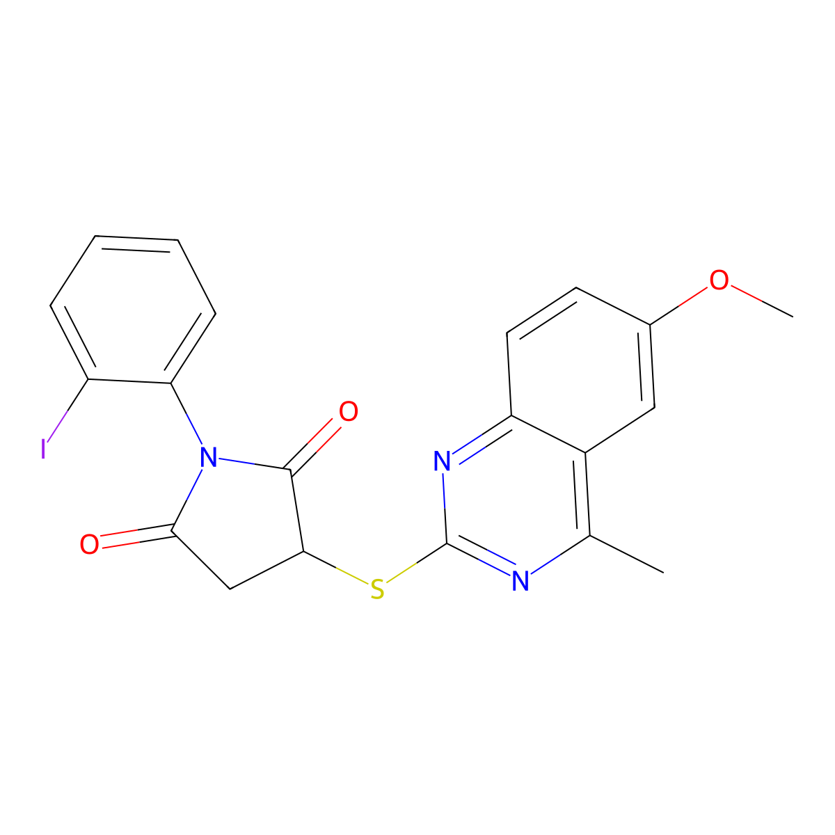 1-(2-Iodophenyl)-3-[(6-methoxy-4-methylquinazolin-2-yl)sulfanyl]pyrrolidine-2,5-dione molecular structure, CAS 370582-41-5