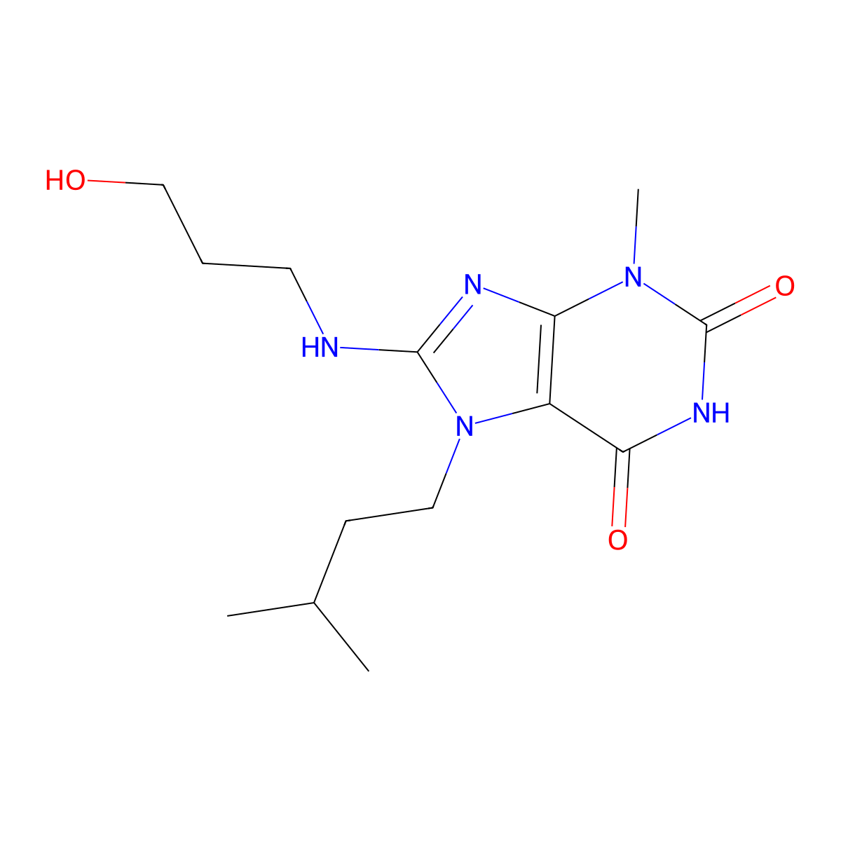 8-(3-Hydroxypropylamino)-3-methyl-7-(3-methylbutyl)purine-2,6-dione molecular structure, CAS 370582-66-4