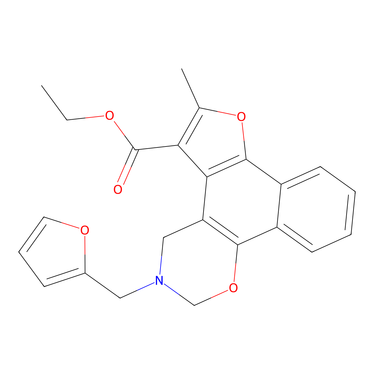 Ethyl 9-[(furan-2-yl)methyl]-4-methyl-3,11-dioxa-9-azatetracyclo[11.4.0.0^{2,6}.0^{7,12}]heptadeca-1,4,6,12,14,16-hexaene-5-carboxylate molecular structure, CAS 370583-21-4