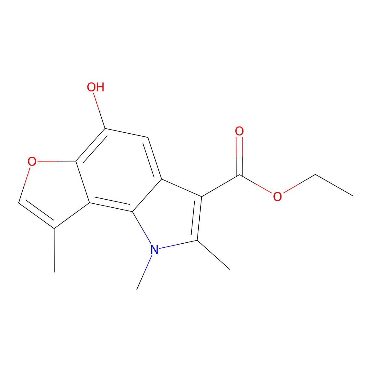 Ethyl 5-hydroxy-1,2,8-trimethylfuro[2,3-g]indole-3-carboxylate molecular structure, CAS 370583-90-7