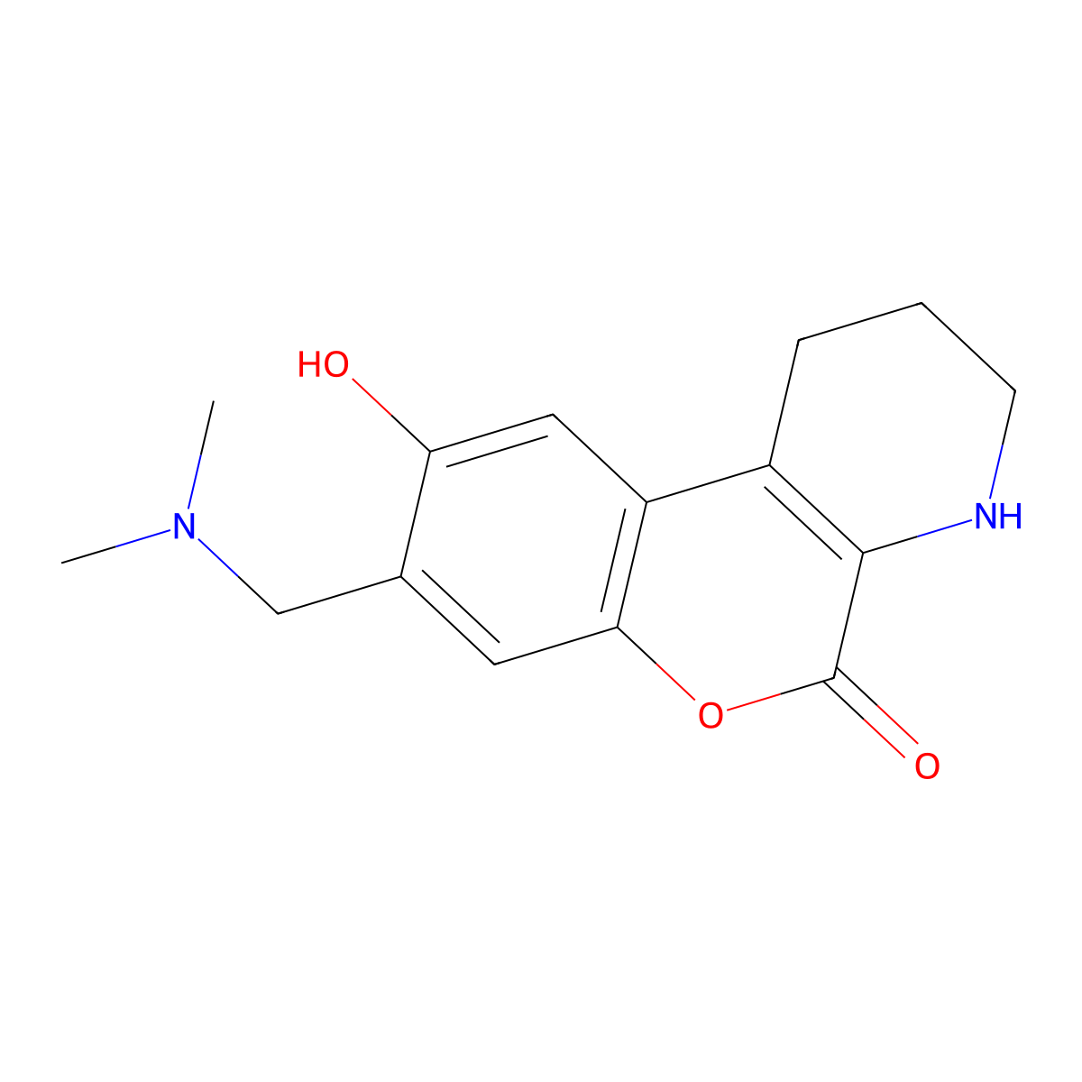8-[(Dimethylazaniumyl)methyl]-5-oxo-1,2,3,4-tetrahydrochromeno[3,4-b]pyridin-9-olate molecular structure, CAS 370584-12-6