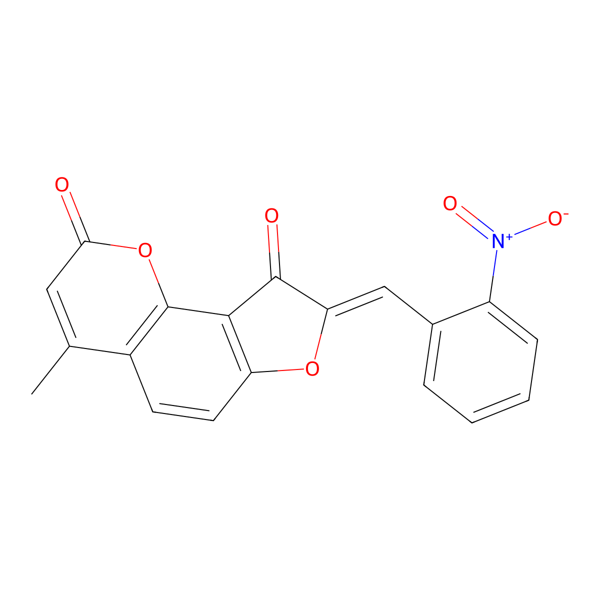 4-Methyl-8-((2-nitrophenyl)methylene)-2H-furo(2,3-h)-1-benzopyran-2,9(8H)-dione molecular structure, CAS 370584-36-4
