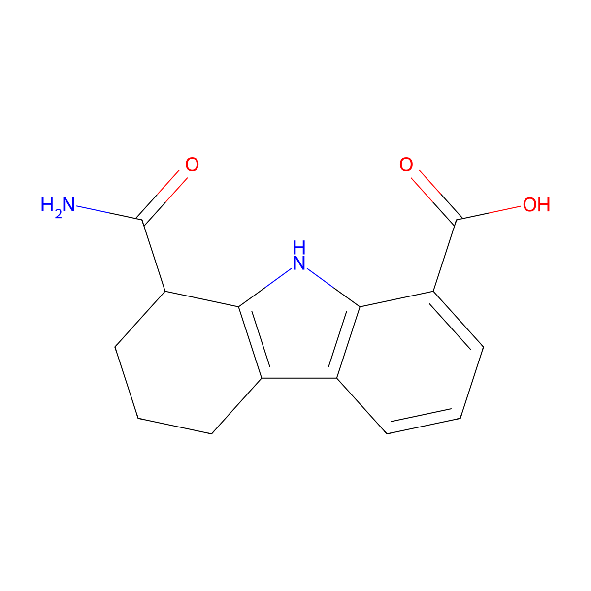 1-carbamoyl-2,3,4,9-tetrahydro-1H-carbazole-8-carboxylic acid molecular structure, CAS 370585-82-3