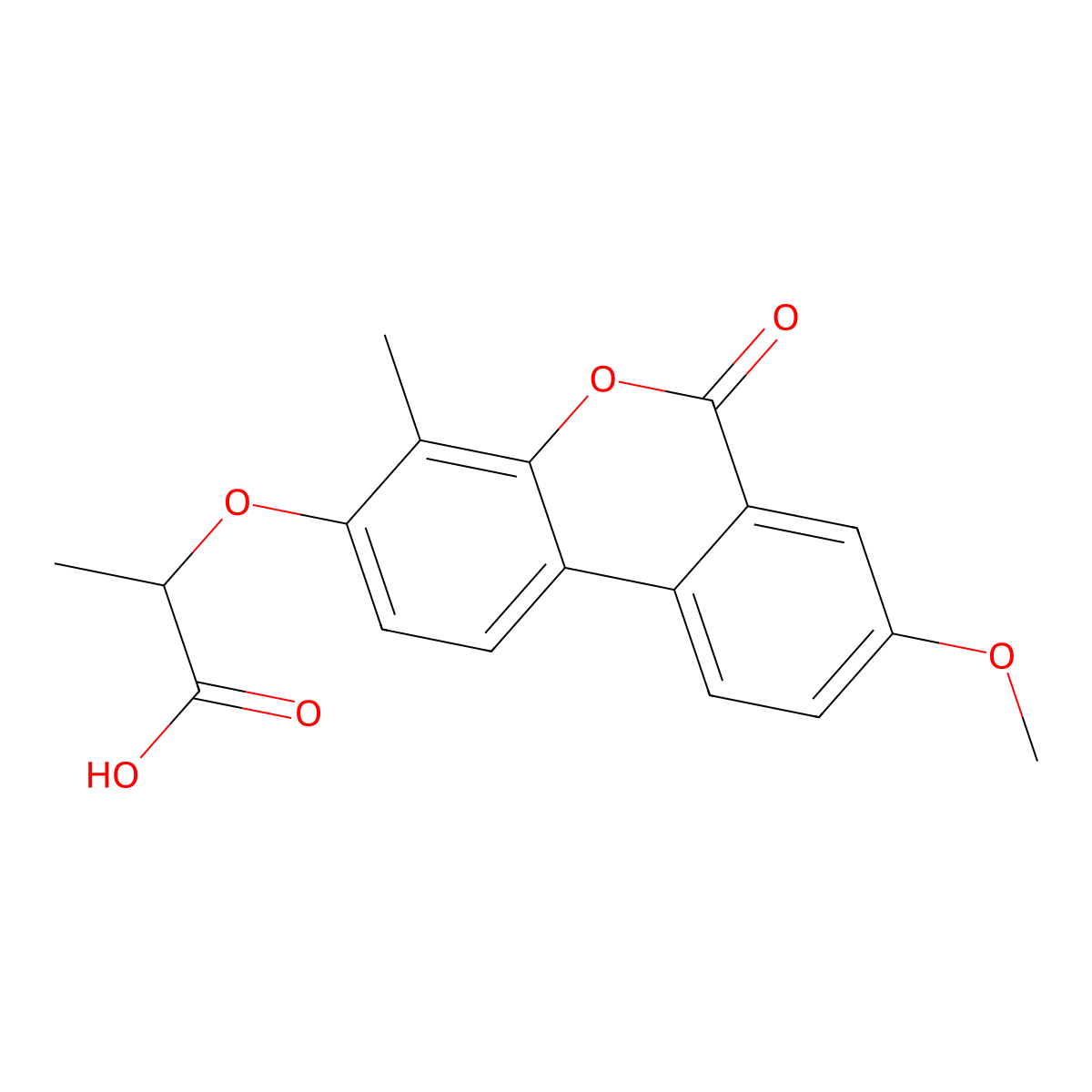 2-((8-methoxy-4-methyl-6-oxo-6H-benzo[c]chromen-3-yl)oxy)propanoic acid molecular structure, CAS 370585-95-8