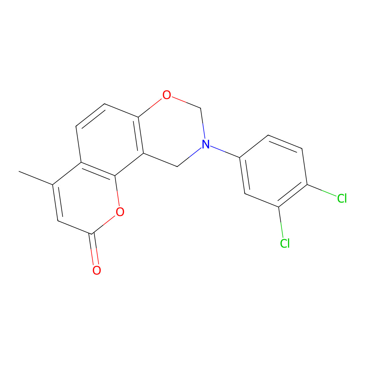 9-(3,4-dichlorophenyl)-4-methyl-8H,10H-chromeno[8,7-e]1,3-oxazin-2-one molecular structure, CAS 370586-29-1