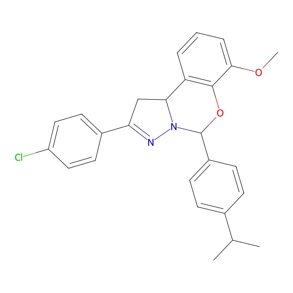2-(4-Chlorophenyl)-7-methoxy-5-[4-(propan-2-yl)phenyl]-1,10b-dihydropyrazolo[1,5-c][1,3]benzoxazine molecular structure, CAS 370586-36-0
