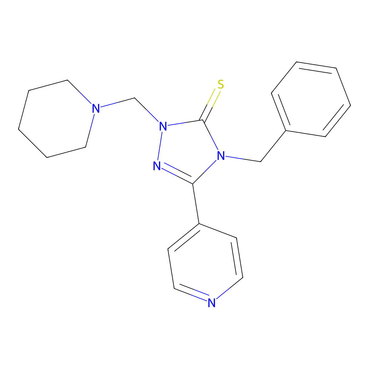 4-Benzyl-2-piperidin-1-ylmethyl-5-pyridin-4-yl-2,4-dihydro-[1,2,4]triazole-3-thione molecular structure, CAS 370586-43-9