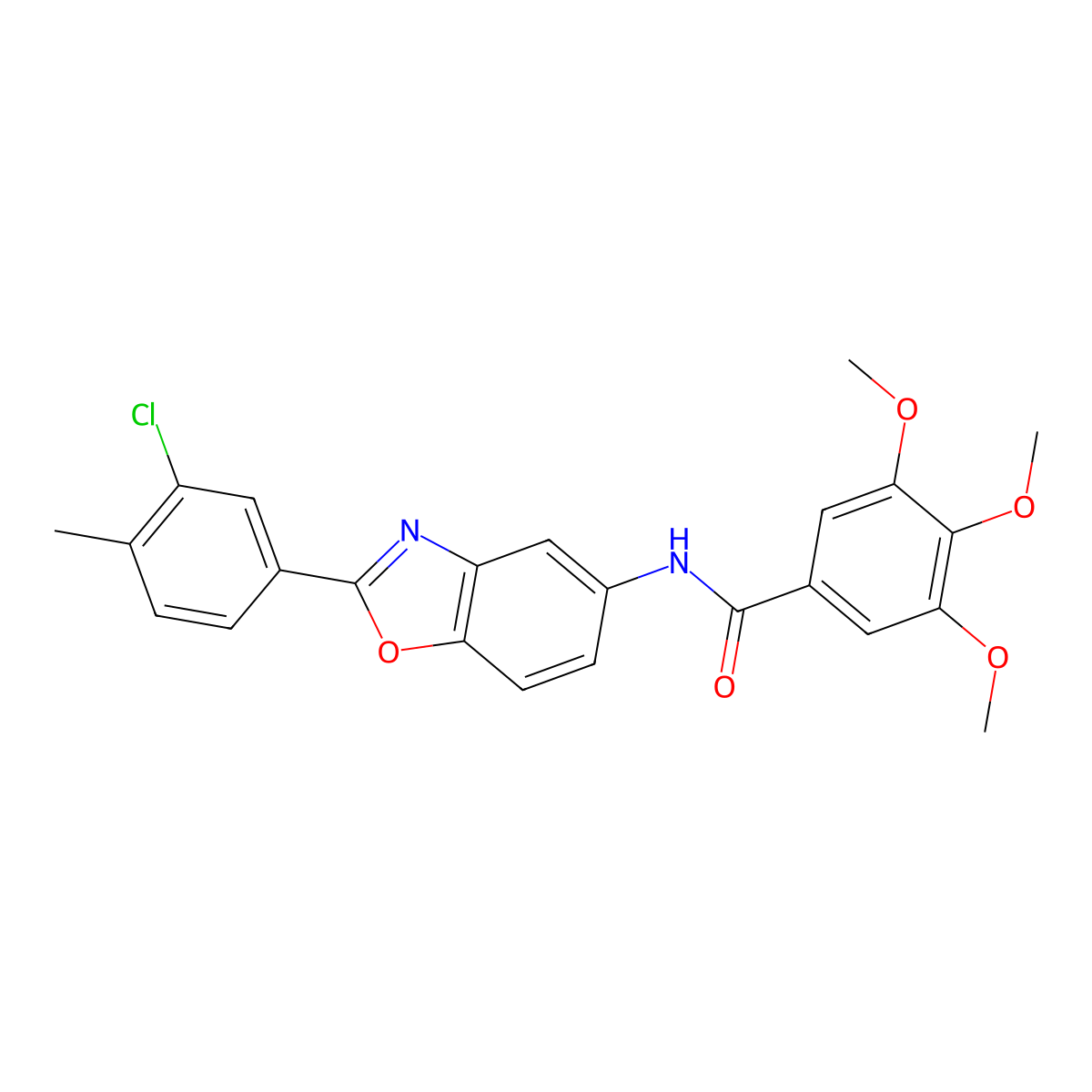 N-[2-(3-chloro-4-methylphenyl)-1,3-benzoxazol-5-yl]-3,4,5-trimethoxybenzamide molecular structure, CAS 370586-44-0