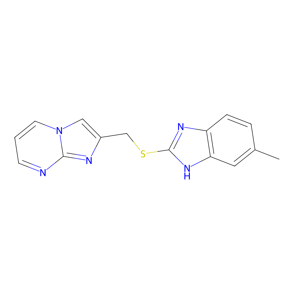 2-(((6-methyl-1H-benzo[d]imidazol-2-yl)thio)methyl)imidazo[1,2-a]pyrimidine molecular structure, CAS 370586-66-6
