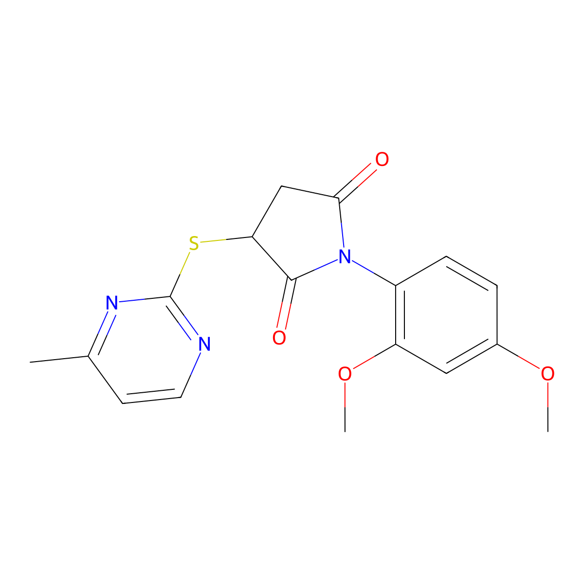 1-(2,4-Dimethoxyphenyl)-3-[(4-methylpyrimidin-2-yl)sulfanyl]pyrrolidine-2,5-dione molecular structure, CAS 370586-67-7