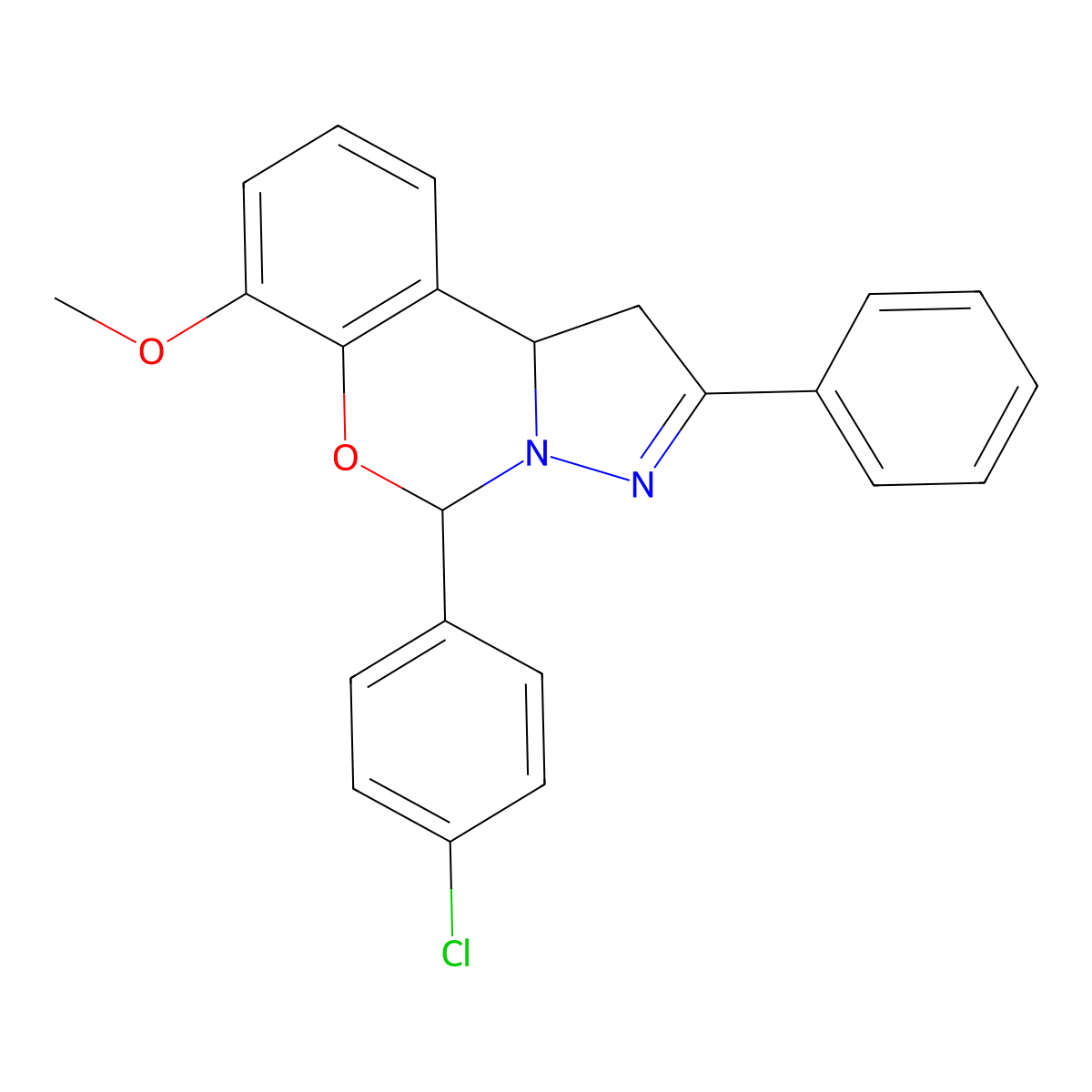 5-(4-Chlorophenyl)-7-methoxy-2-phenyl-1,10b-dihydropyrazolo[1,5-c][1,3]benzoxazine molecular structure, CAS 370586-84-8