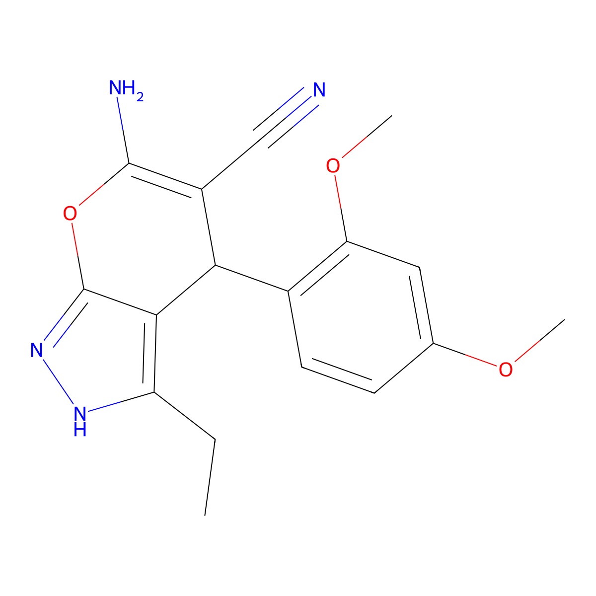 6-Amino-4-(2,4-dimethoxyphenyl)-3-ethyl-1,4-dihydropyrano[2,3-c]pyrazole-5-carbonitrile molecular structure, CAS 370586-87-1