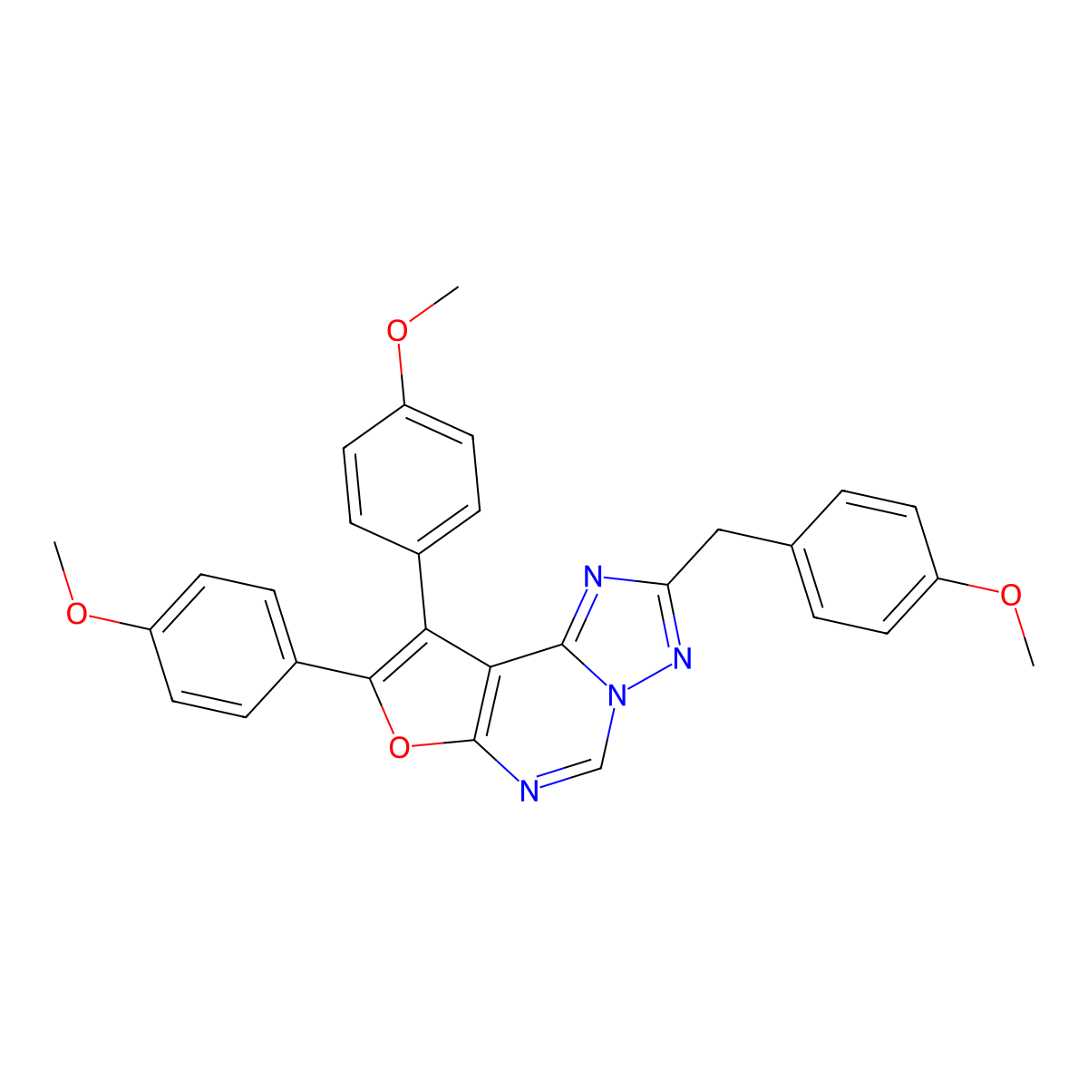 2-(4-Methoxybenzyl)-8,9-bis(4-methoxyphenyl)furo[3,2-e][1,2,4]triazolo[1,5-c]pyrimidine molecular structure, CAS 370587-04-5