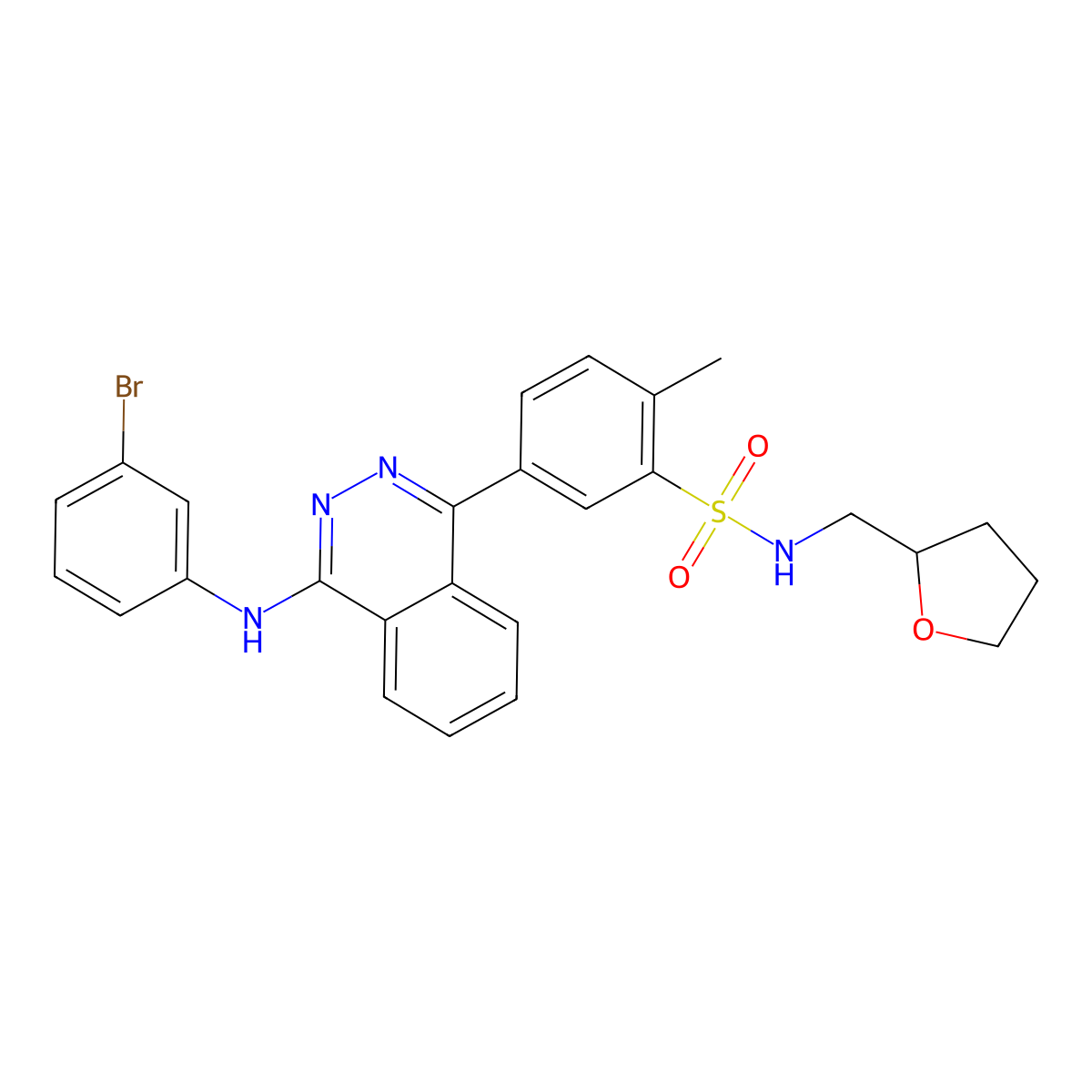 5-{4-[(3-bromophenyl)amino]phthalazin-1-yl}-2-methyl-N-(tetrahydrofuran-2-ylmethyl)benzenesulfonamide molecular structure, CAS 370587-13-6