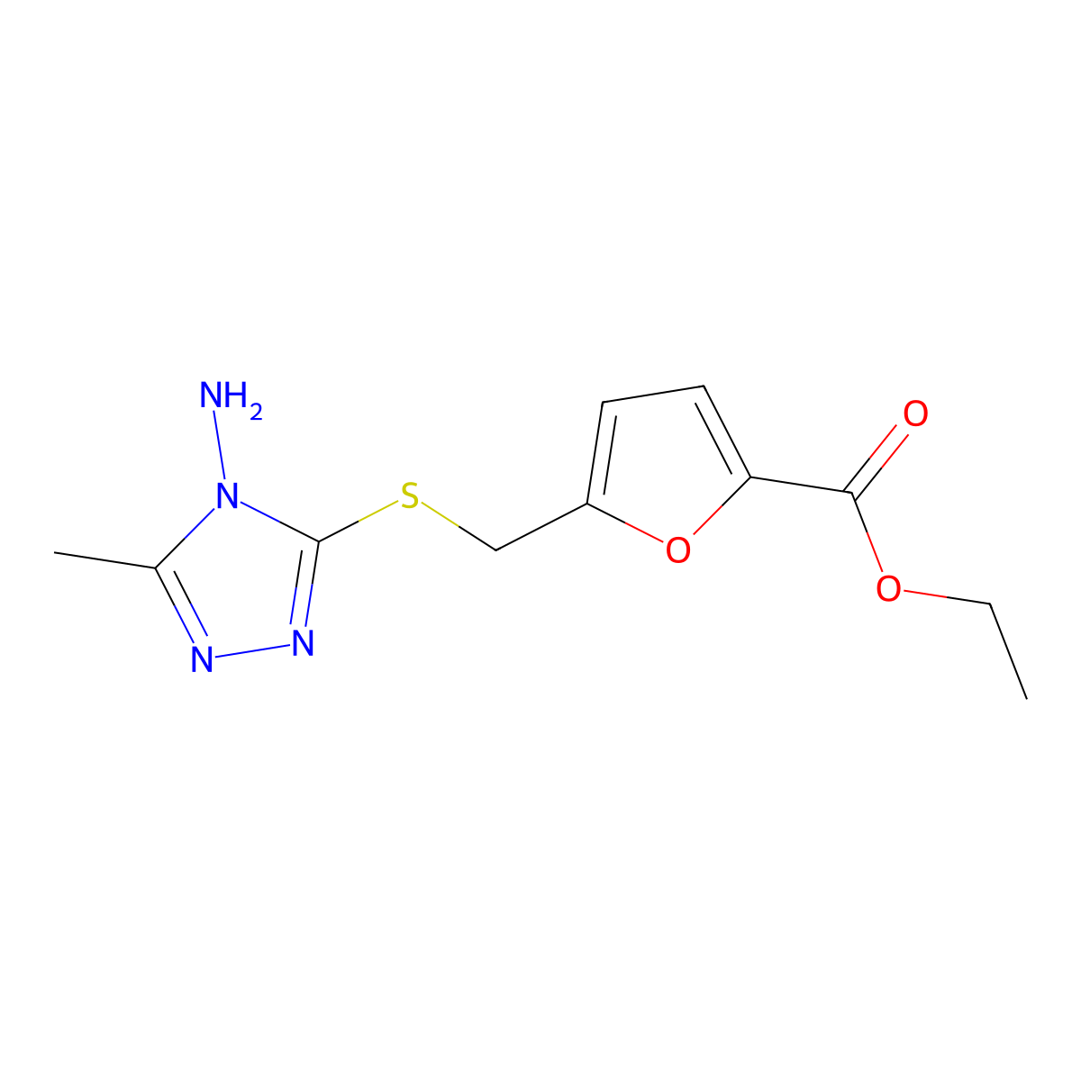 Ethyl 5-[(4-amino-5-methyl-1,2,4-triazol-3-yl)sulfanylmethyl]furan-2-carboxylate molecular structure, CAS 370587-28-3