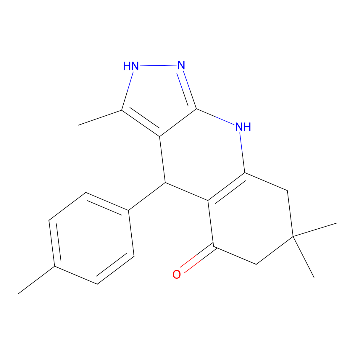 3,7,7-trimethyl-4-(4-methylphenyl)-2,4,6,7,8,9-hexahydro-5H-pyrazolo[3,4-b]quinolin-5-one molecular structure, CAS 370588-23-1