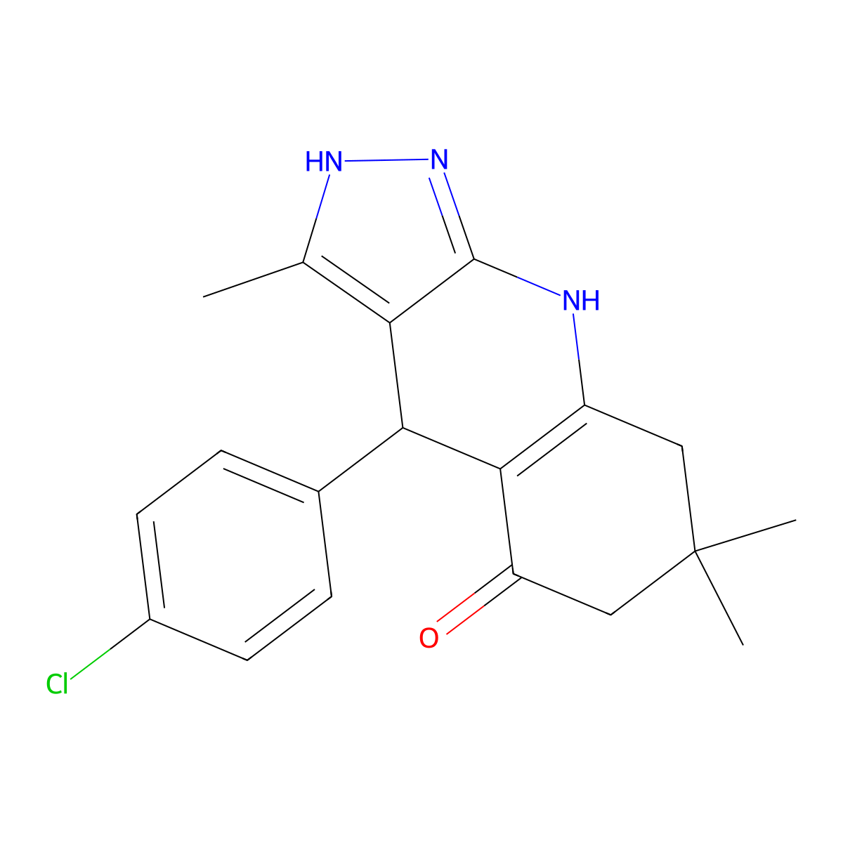 4-(4-chlorophenyl)-3,7,7-trimethyl-2,4,6,7,8,9-hexahydro-5H-pyrazolo[3,4-b]quinolin-5-one molecular structure, CAS 370588-24-2