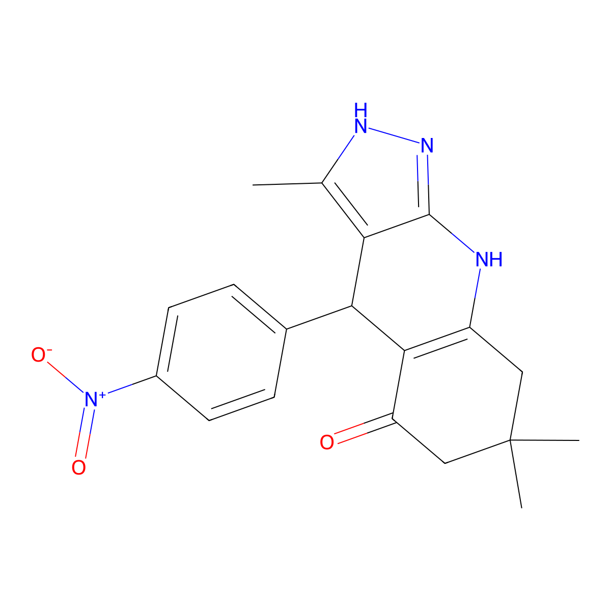 3,7,7-trimethyl-4-(4-nitrophenyl)-2,4,6,7,8,9-hexahydro-5H-pyrazolo[3,4-b]quinolin-5-one molecular structure, CAS 370588-25-3