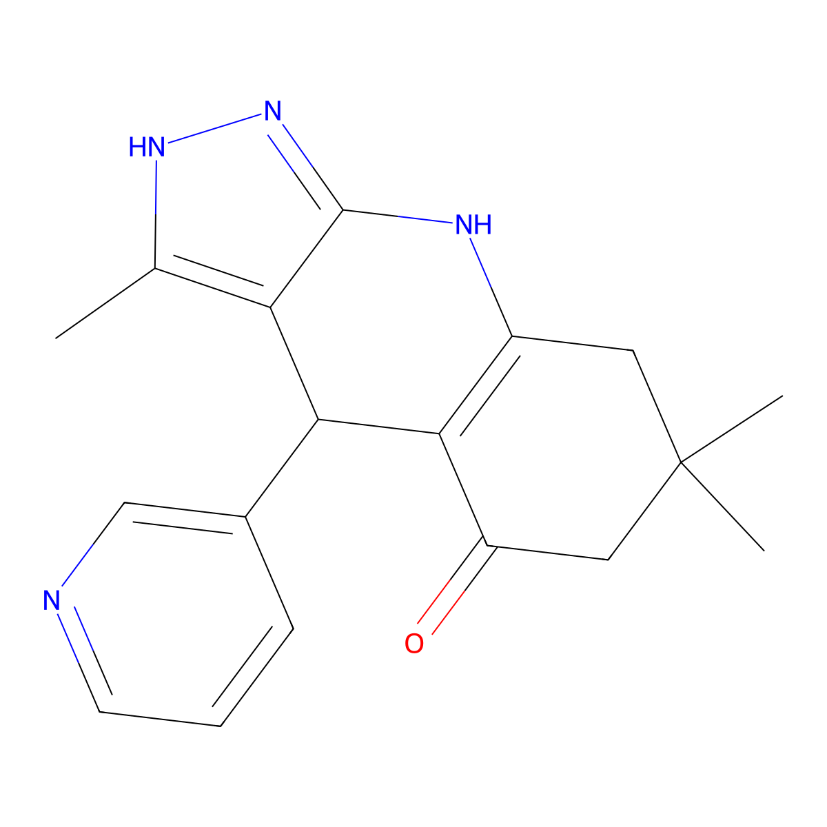 1,2,4,6,7,8-Hexahydro-3,7,7-trimethyl-4-(3-pyridinyl)-5H-pyrazolo[3,4-b]quinolin-5-one molecular structure, CAS 370588-29-7