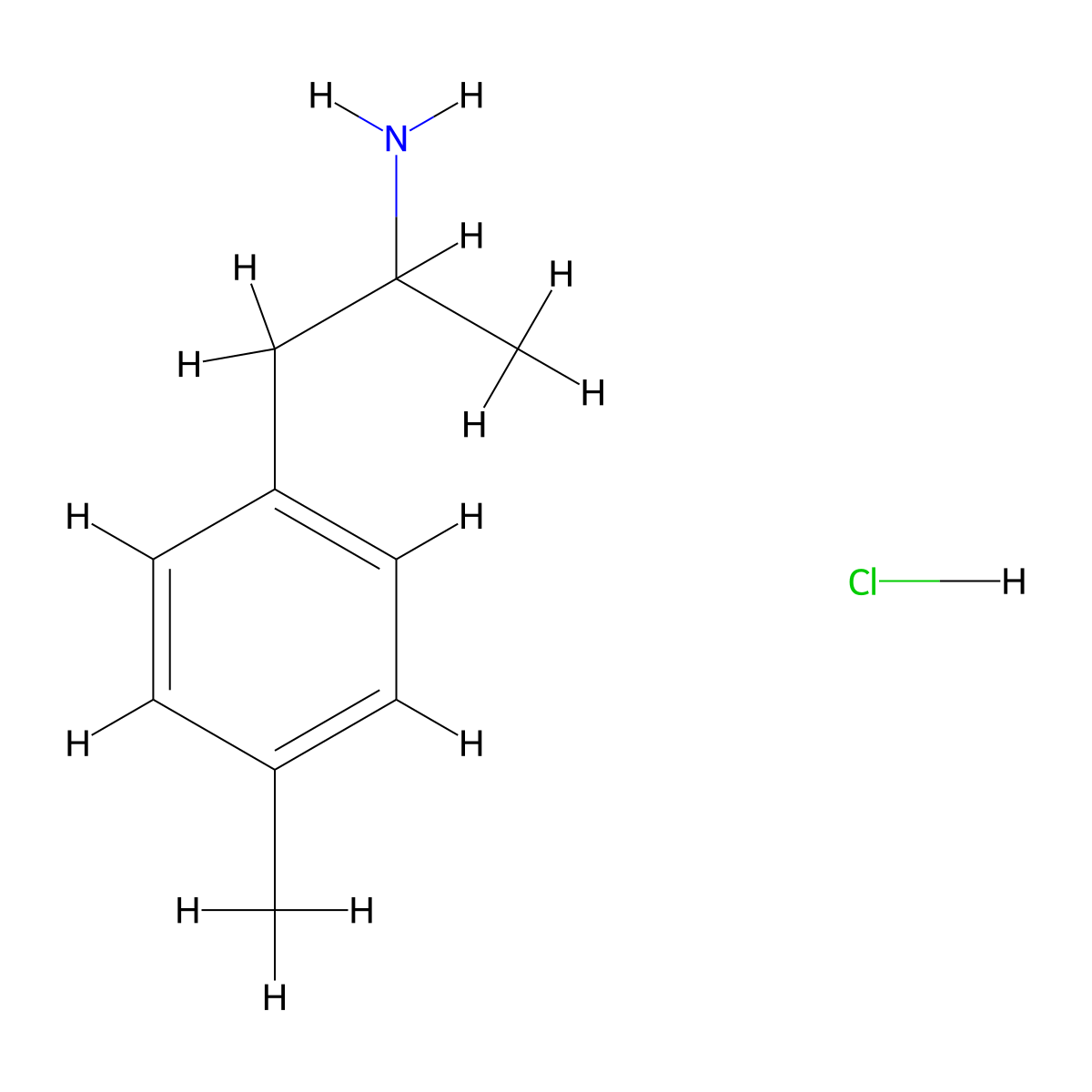 Phenethylamine, alpha,p-dimethyl-, hydrochloride, (+-)- molecular structure, CAS 3706-37-4
