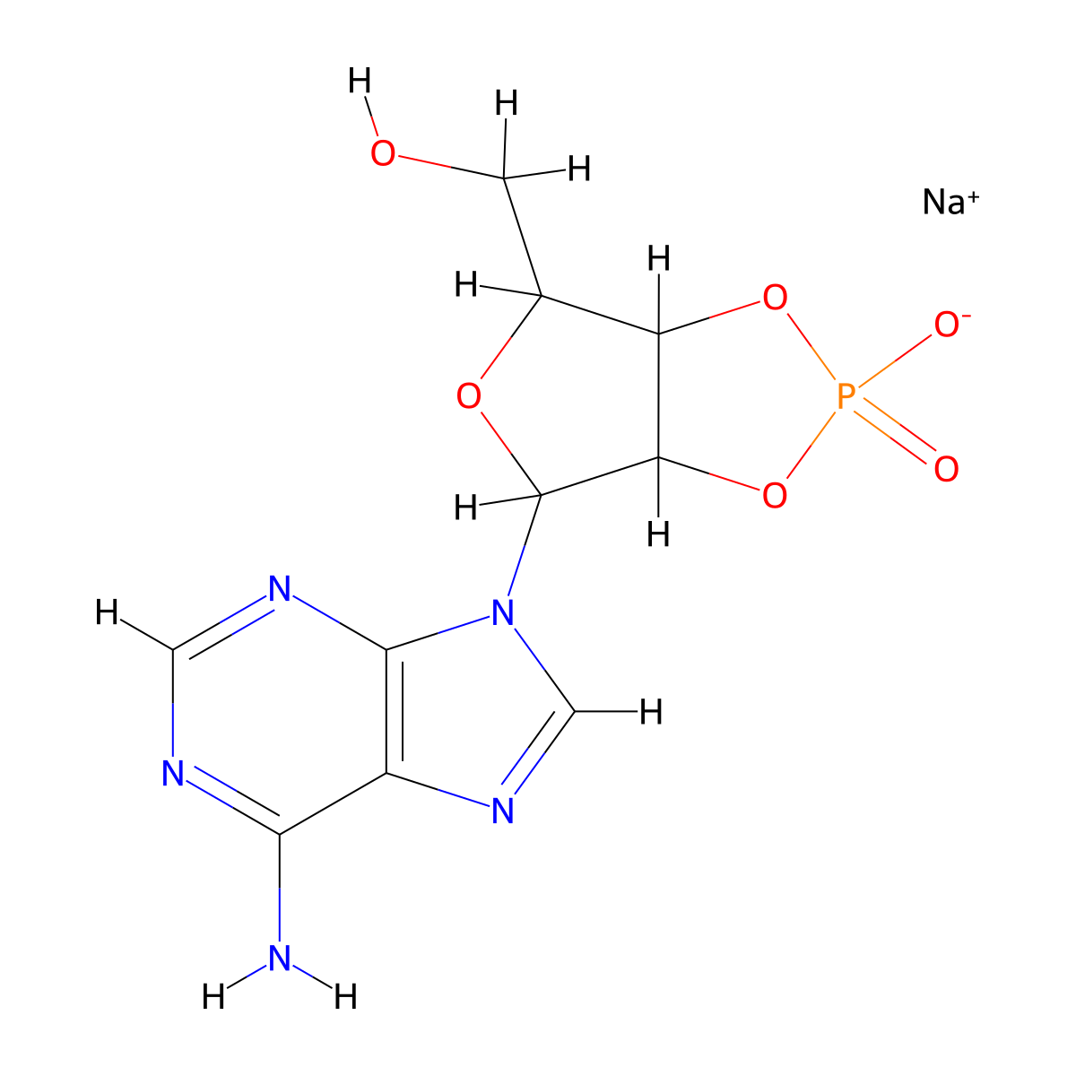 Sodium [4-(6-aminopurin-9-yl)-2-oxido-2-oxo-3a,4,6,6a-tetrahydrofuro[3,4-d][1,3,2]dioxaphosphol-6-yl]methanol molecular structure, CAS 37063-35-7