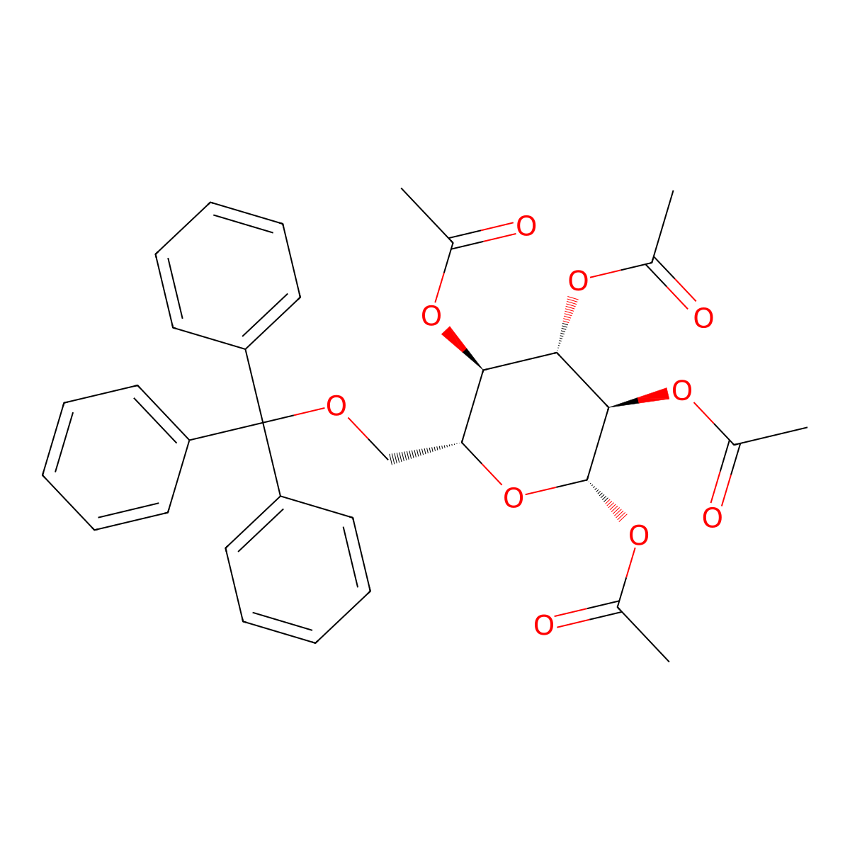 (2S,3R,4S,5R,6R)-6-((Trityloxy)methyl)tetrahydro-2H-pyran-2,3,4,5-tetrayl tetraacetate molecular structure, CAS 37074-90-1