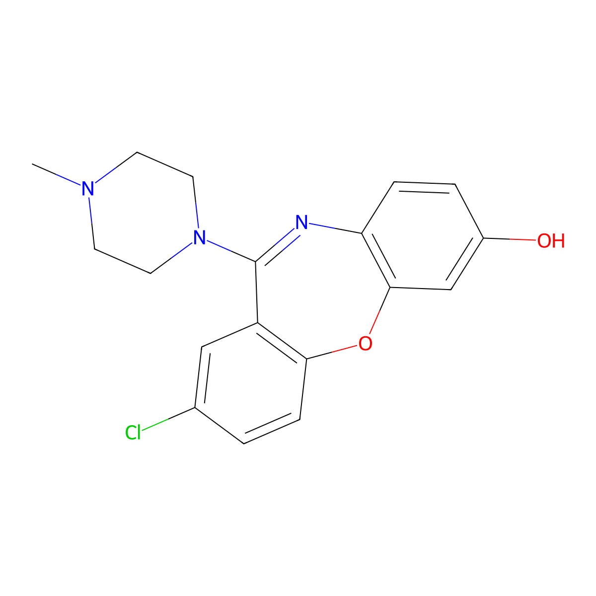 7-Hydroxyloxapine molecular structure, CAS 37081-75-7