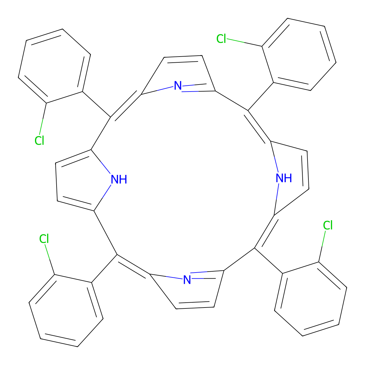 21H,23H-Porphine, 5,10,15,20-tetrakis(2-chlorophenyl)- molecular structure, CAS 37083-35-5