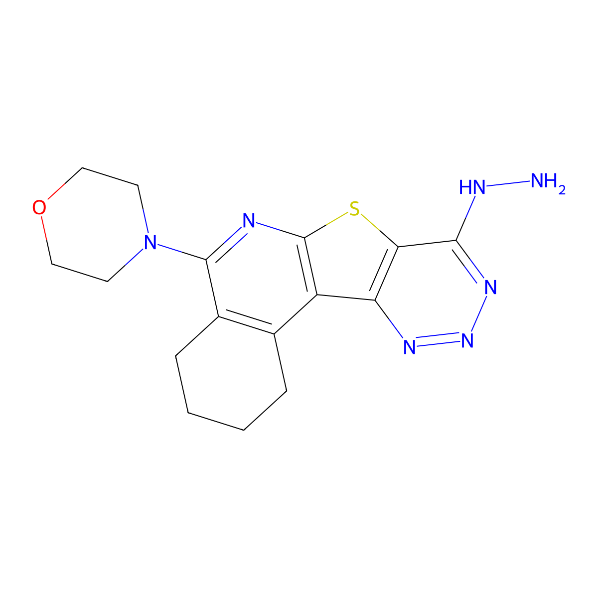 (5-Morpholin-4-yl-1,2,3,4-tetrahydro-7-thia-6,9,10,11-tetraaza-benzo[c]fluoren-8-yl)-hydrazine molecular structure, CAS 370840-05-4