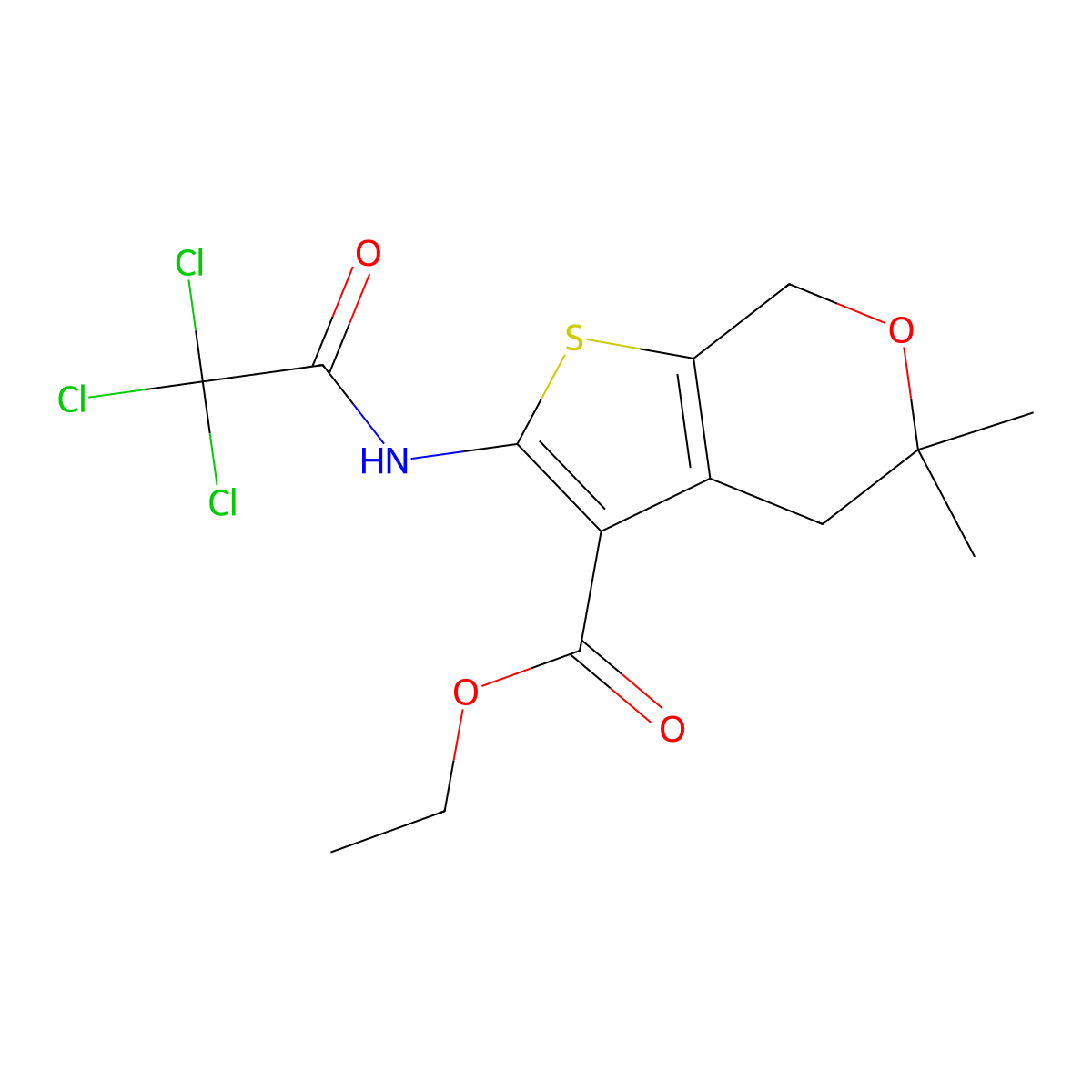 ethyl 5,5-dimethyl-2-[(trichloroacetyl)amino]-4,7-dihydro-5H-thieno[2,3-c]pyran-3-carboxylate molecular structure, CAS 370840-39-4