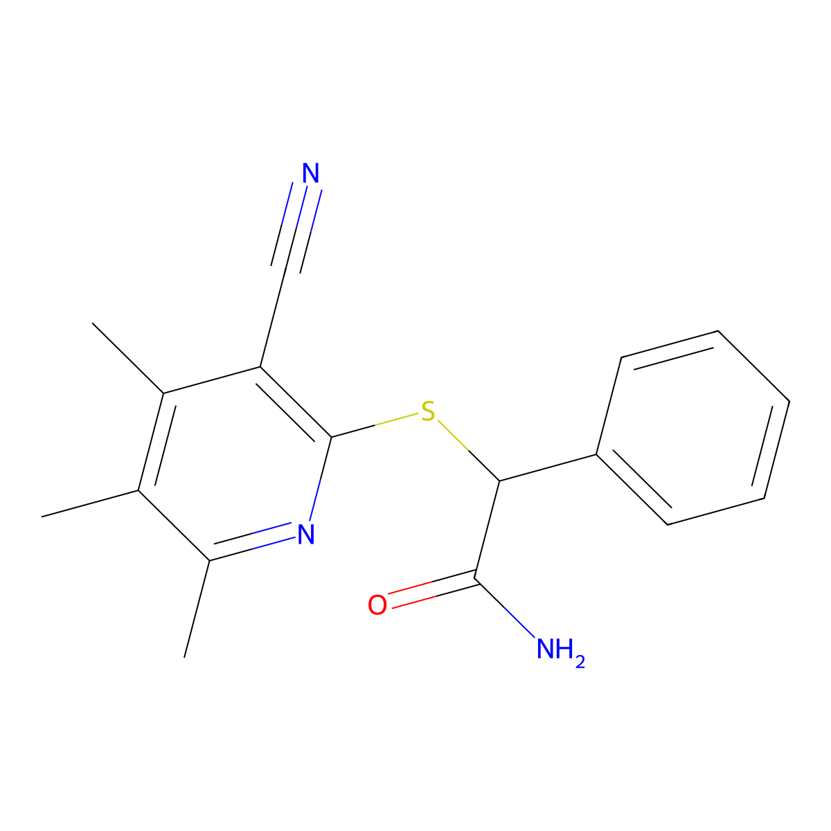 2-(3-Cyano-4,5,6-trimethylpyridin-2-yl)sulfanyl-2-phenylacetamide molecular structure, CAS 370840-60-1