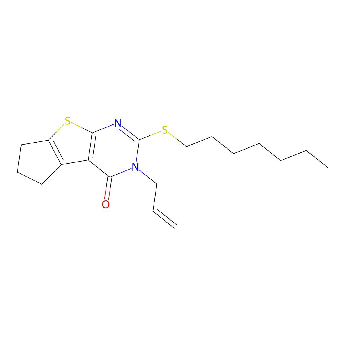 2-(heptylsulfanyl)-3-(prop-2-en-1-yl)-3,5,6,7-tetrahydro-4H-cyclopenta[4,5]thieno[2,3-d]pyrimidin-4-one molecular structure, CAS 370840-76-9