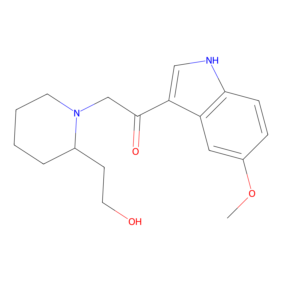 2-[2-(2-hydroxyethyl)piperidin-1-yl]-1-(5-methoxy-1H-indol-3-yl)ethanone molecular structure, CAS 370841-39-7