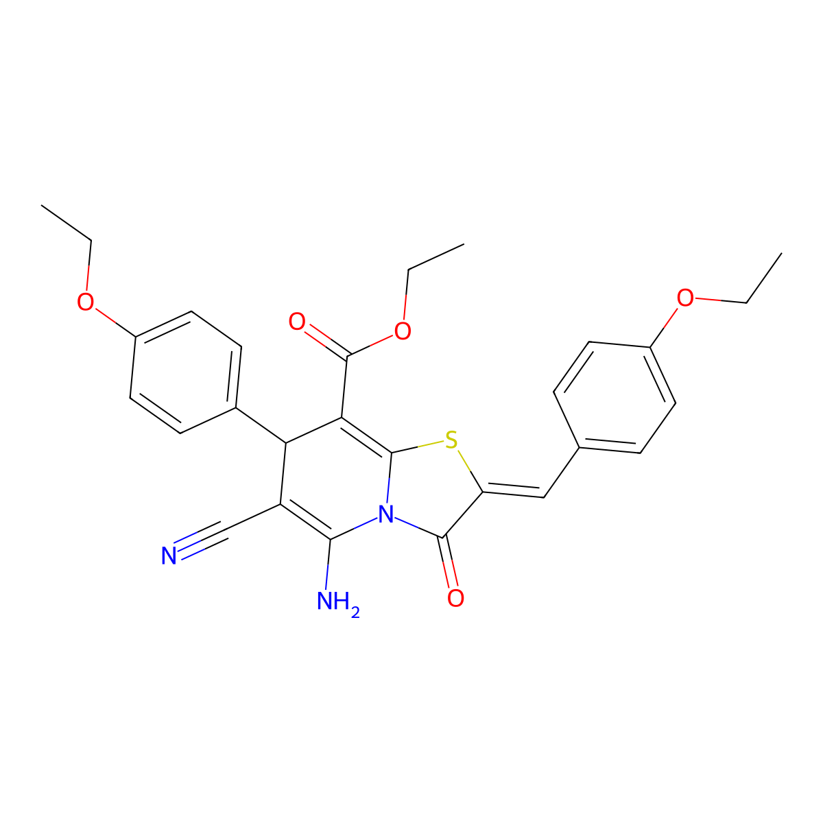 Ethyl 5-amino-6-cyano-7-(4-ethoxyphenyl)-2-[(4-ethoxyphenyl)methylene]-2,3-dihydro-3-oxo-7H-thiazolo[3,2-a]pyridine-8-carboxylate molecular structure, CAS 370841-91-1