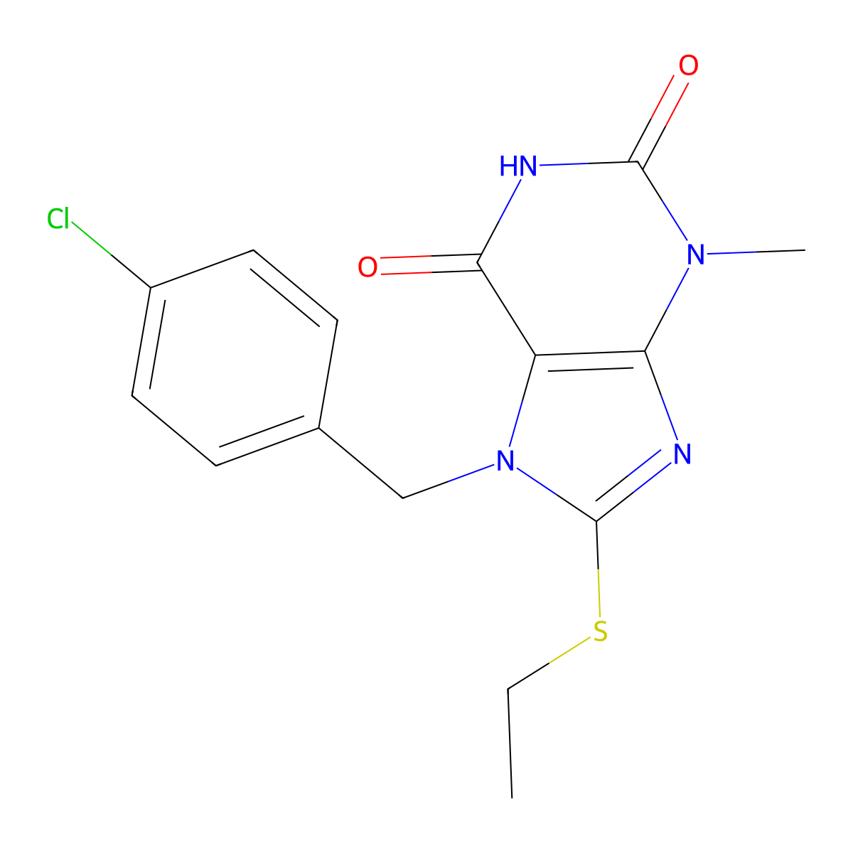 7-(4-Chloro-benzyl)-8-ethylsulfanyl-3-methyl-3,7-dihydro-purine-2,6-dione molecular structure, CAS 370842-07-2