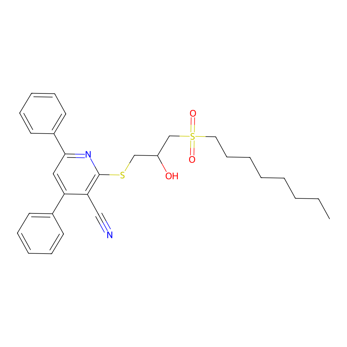 2-(2-Hydroxy-3-octylsulfonylpropyl)sulfanyl-4,6-diphenylpyridine-3-carbonitrile molecular structure, CAS 370842-66-3