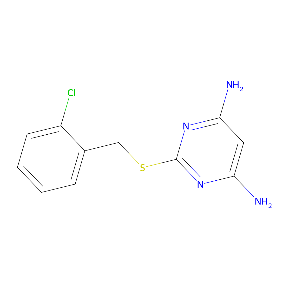 2-(2-Chloro-benzylsulfanyl)-pyrimidine-4,6-diamine molecular structure, CAS 370842-89-0