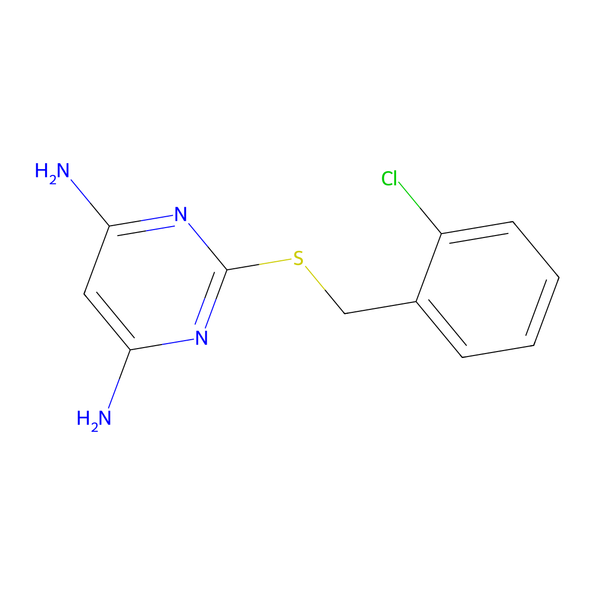 2-(2-Chloro-benzylsulfanyl)-pyrimidine-4,6-diamine molecular structure, CAS 370842-89-0