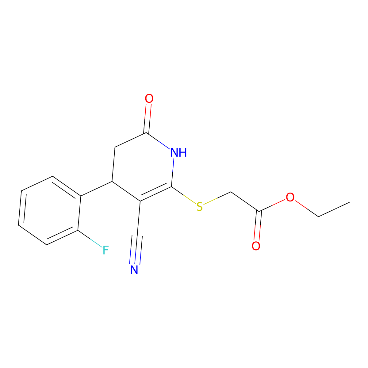 Ethyl {[3-cyano-4-(2-fluorophenyl)-6-oxo-1,4,5,6-tetrahydropyridin-2-yl]sulfanyl}acetate molecular structure, CAS 370842-97-0