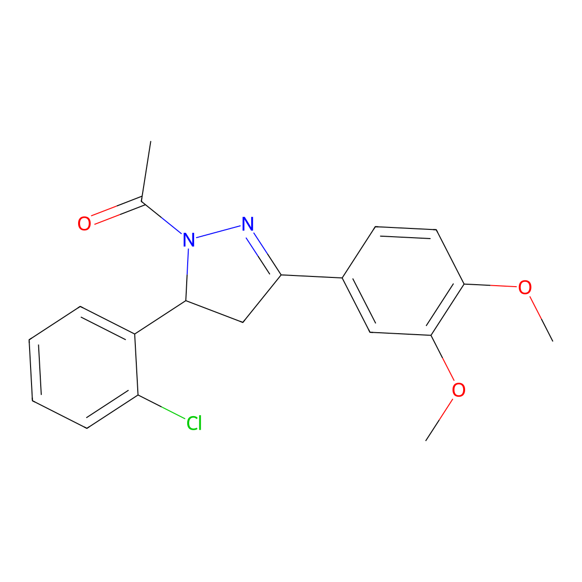 1-(5-(2-chlorophenyl)-3-(3,4-dimethoxyphenyl)-4,5-dihydro-1H-pyrazol-1-yl)ethanone molecular structure, CAS 370843-03-1