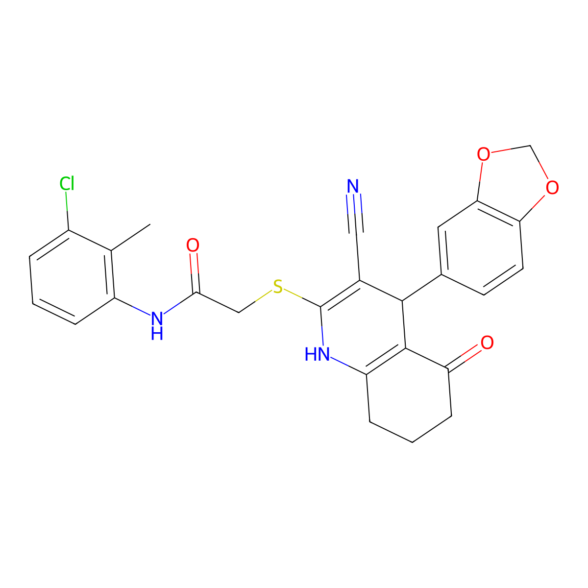 2-{[4-(1,3-benzodioxol-5-yl)-3-cyano-5-hydroxy-4,6,7,8-tetrahydroquinolin-2-yl]sulfanyl}-N-(3-chloro-2-methylphenyl)acetamide molecular structure, CAS 370843-09-7