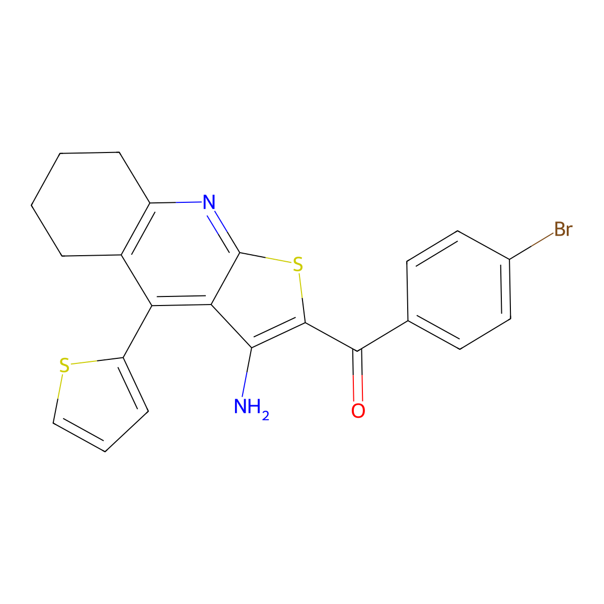 (3-Amino-4-(thiophen-2-yl)-5,6,7,8-tetrahydrothieno[2,3-b]quinolin-2-yl)(4-bromophenyl)methanone molecular structure, CAS 370843-16-6