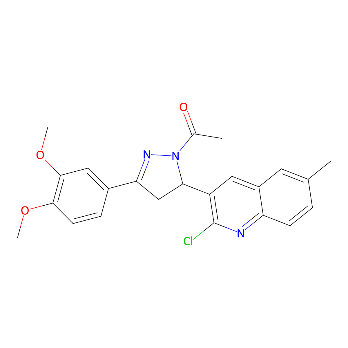 1-(5-(2-chloro-6-methylquinolin-3-yl)-3-(3,4-dimethoxyphenyl)-4,5-dihydro-1H-pyrazol-1-yl)ethanone molecular structure, CAS 370843-34-8