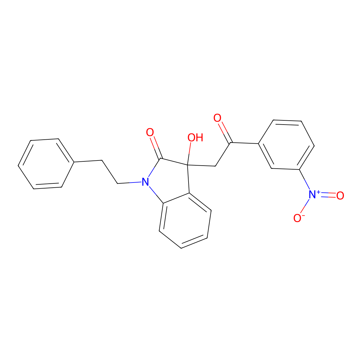 3-hydroxy-3-[2-(3-nitrophenyl)-2-oxoethyl]-1-(2-phenylethyl)-1,3-dihydro-2H-indol-2-one molecular structure, CAS 370843-47-3