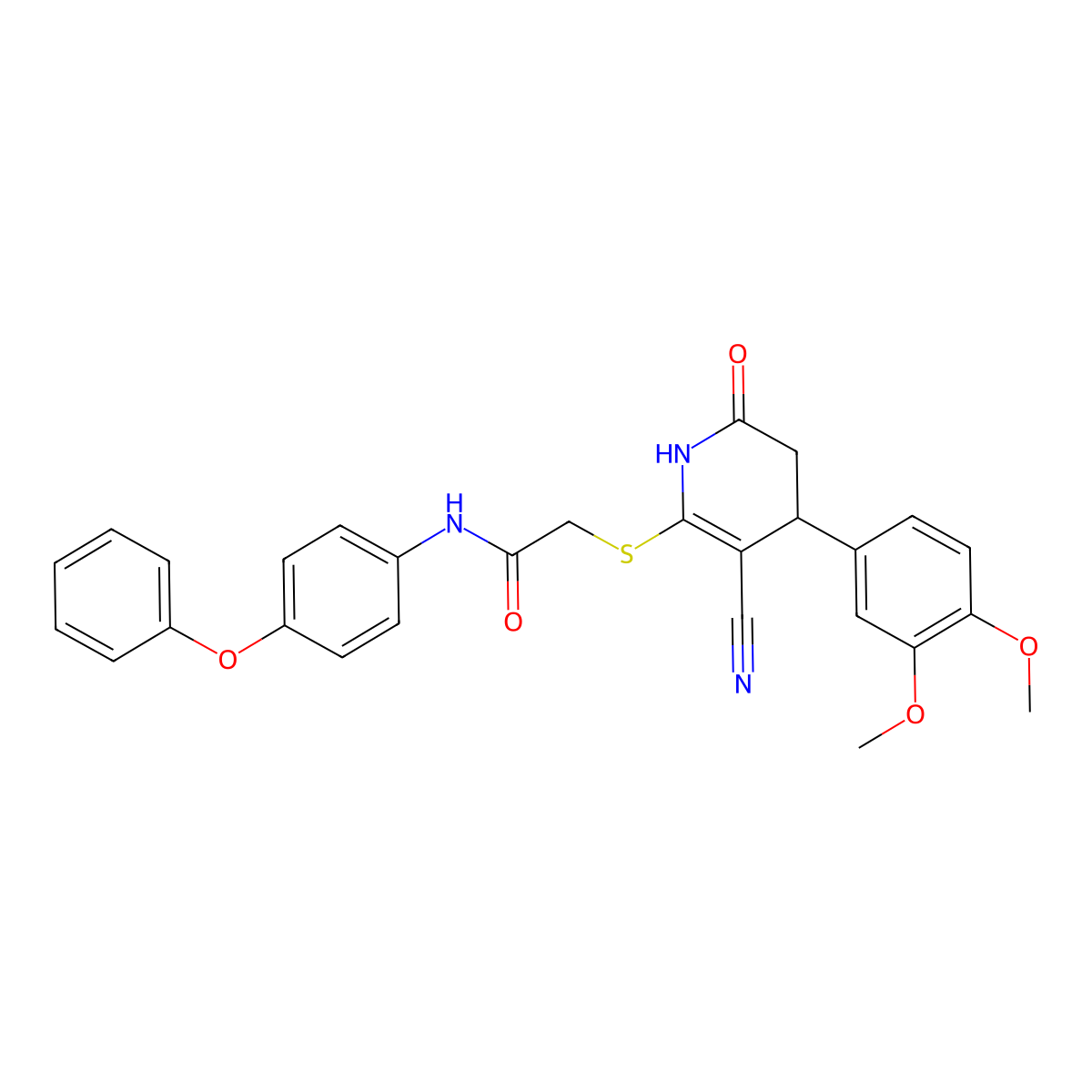 2-[[5-cyano-4-(3,4-dimethoxyphenyl)-2-oxo-3,4-dihydro-1H-pyridin-6-yl]sulfanyl]-N-(4-phenoxyphenyl)acetamide molecular structure, CAS 370843-58-6