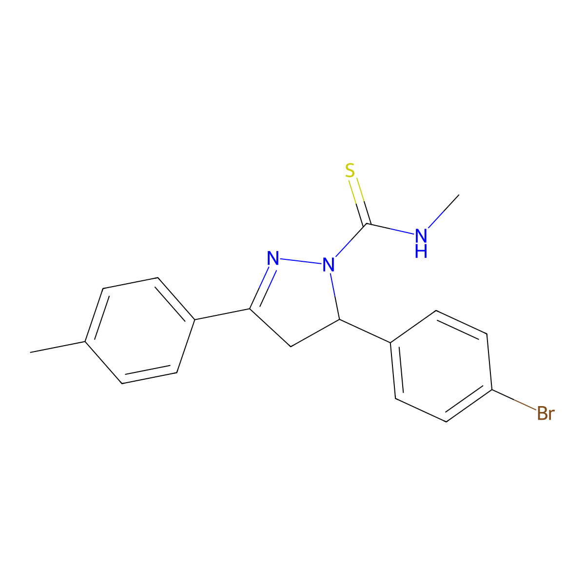 5-(4-Bromophenyl)-4,5-dihydro-N-methyl-3-(4-methylphenyl)-1H-pyrazole-1-carbothioamide molecular structure, CAS 370843-67-7