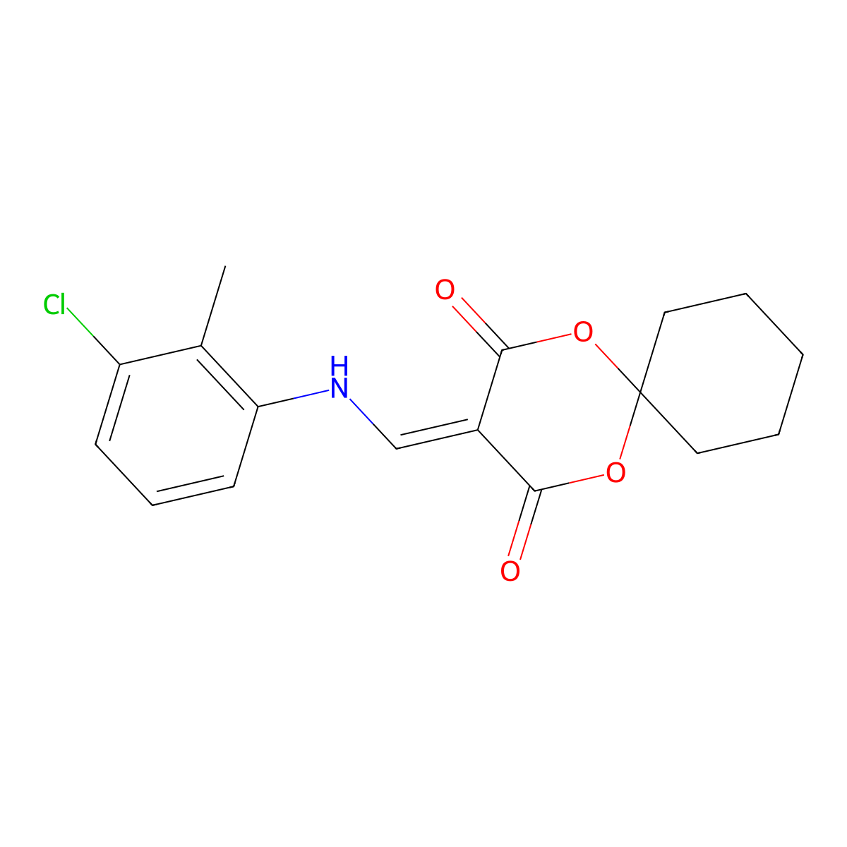 3-{[(3-Chloro-2-methylphenyl)amino]methylidene}-1,5-dioxaspiro[5.5]undecane-2,4-dione molecular structure, CAS 370843-71-3