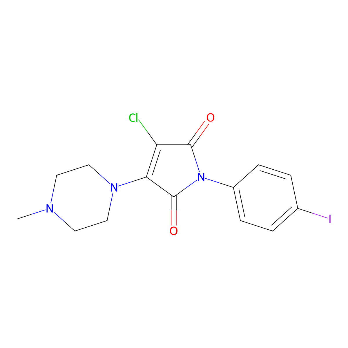 3-Chloro-1-(4-iodophenyl)-4-(4-methylpiperazin-1-yl)pyrrole-2,5-dione molecular structure, CAS 370843-74-6