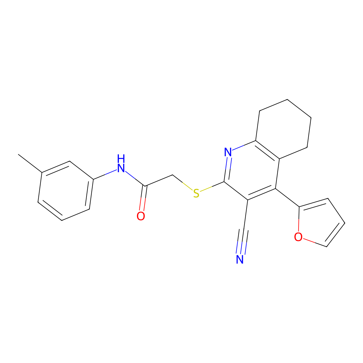 2-((3-cyano-4-(furan-2-yl)-5,6,7,8-tetrahydroquinolin-2-yl)thio)-N-(m-tolyl)acetamide molecular structure, CAS 370843-80-4