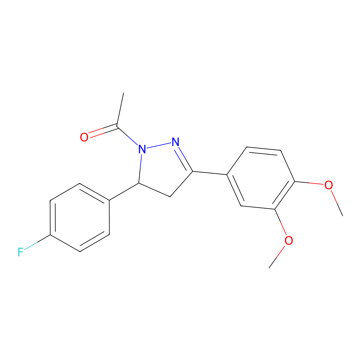 1-(3-(3,4-dimethoxyphenyl)-5-(4-fluorophenyl)-4,5-dihydro-1H-pyrazol-1-yl)ethanone molecular structure, CAS 370843-86-0